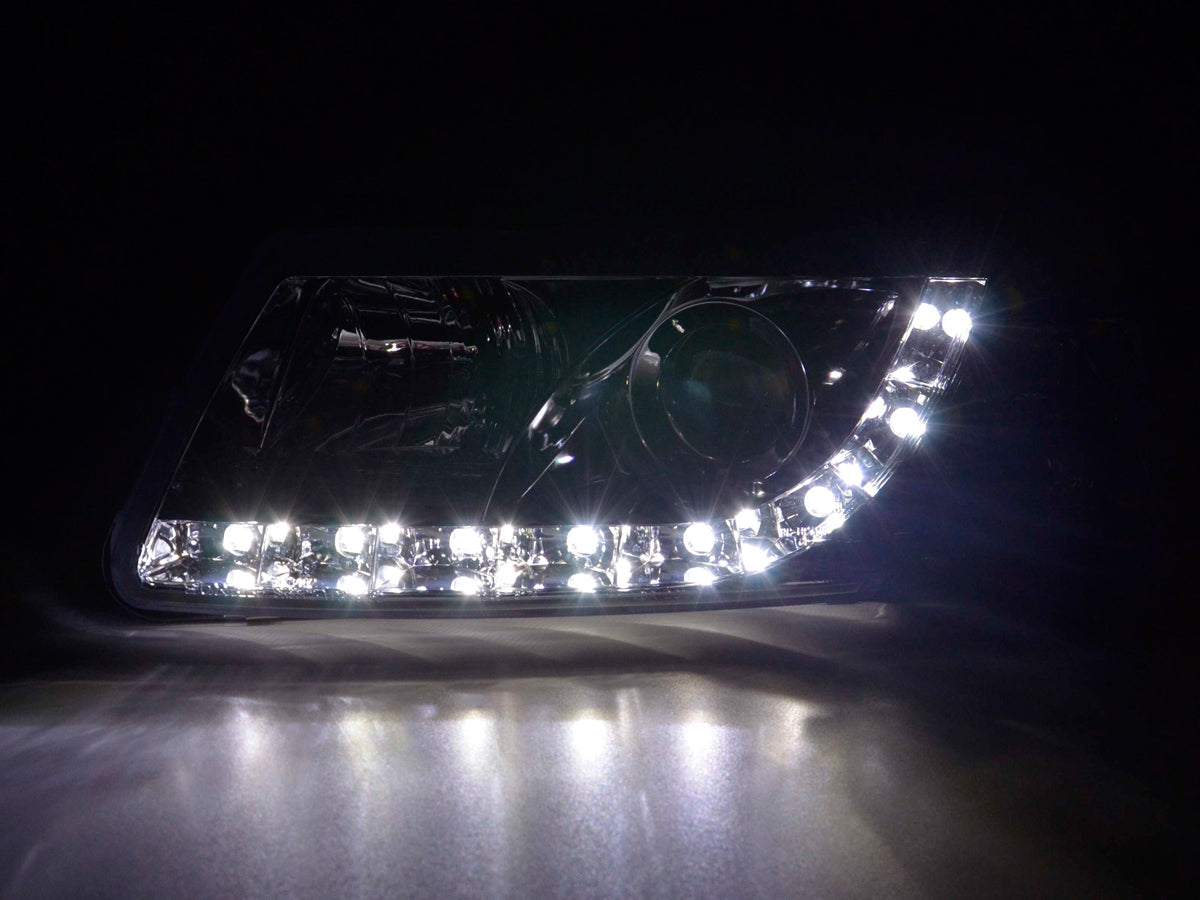 Scheinwerfer Set Daylight LED Tagfahrlicht VW Passat Typ 3BG 00-05 chrom Scheinwerfer Set Daylight LED Tagfahrlicht VW Passat Typ 3BG 00-05 chrom